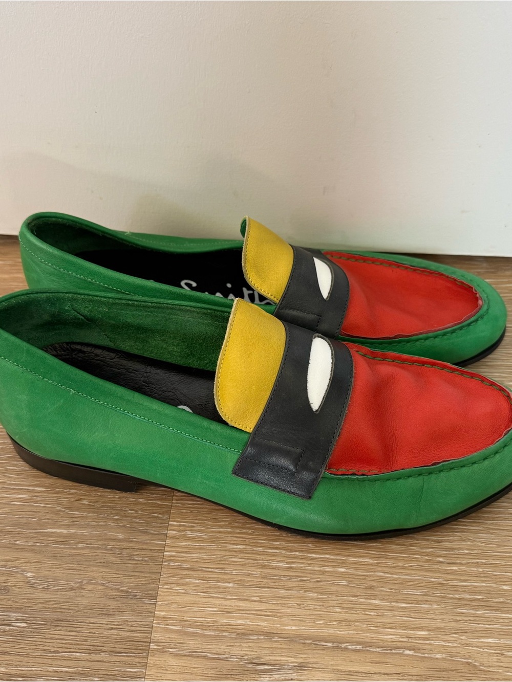 PS Paul Smith Green, Red & Yellow Leather Slip-On Loafers - Picture 4 of 9